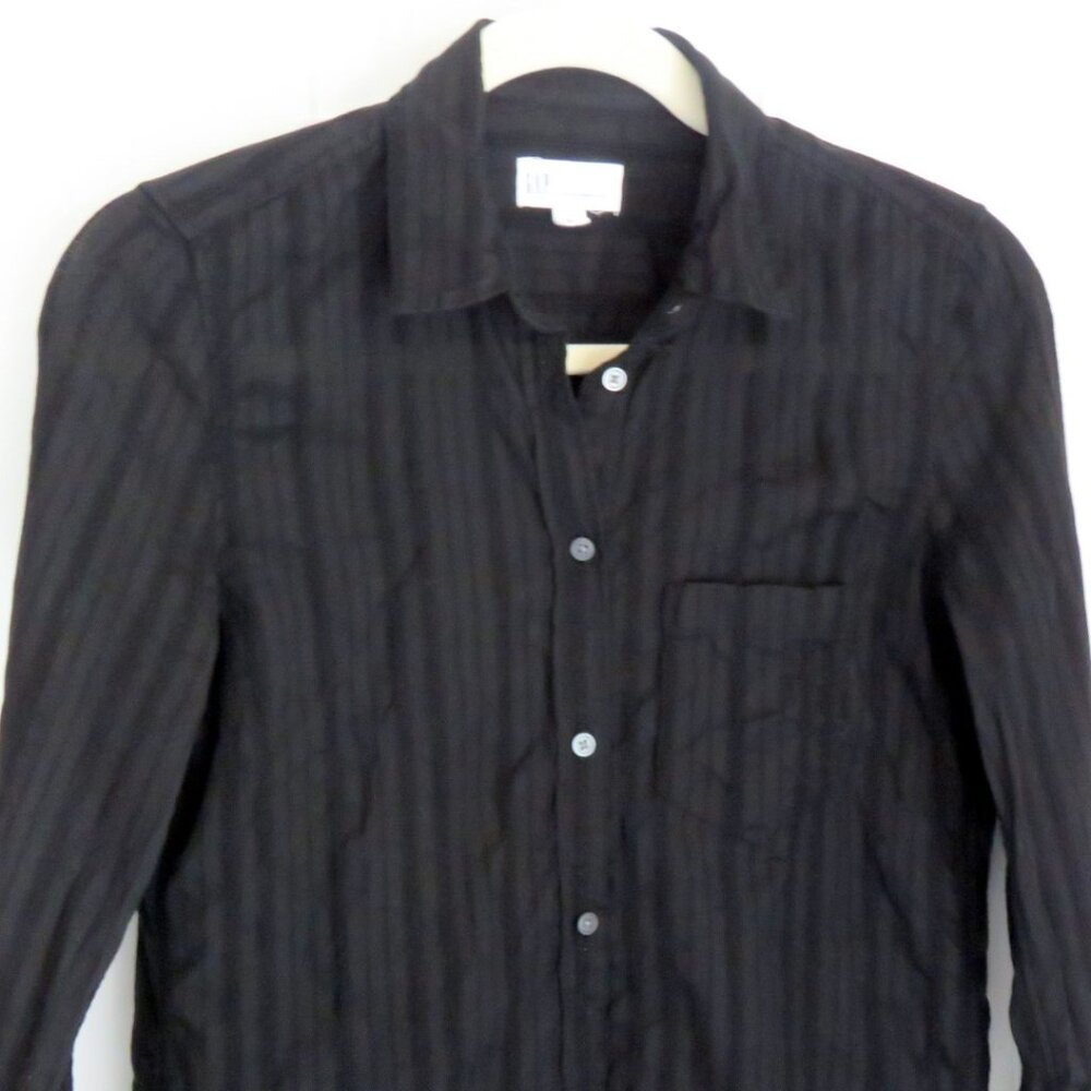 Gap Black Crinkle Fitted Boyfriend Button Up Cotton Shirt XS